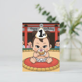 1e verjaardag baby Sumo Wrestler Briefkaart (Staand voorkant)
