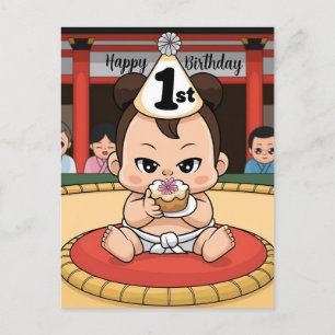 1e verjaardag baby sumoworstelaar briefkaart