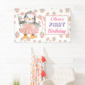 1e verjaardag Ballerina Penguin Roze Spandoek (Insitu)