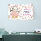 1e verjaardag Ballerina Penguin Roze Spandoek (Beurs)