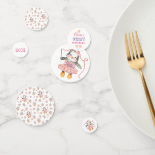 1e Verjaardag Ballerina Pinguïn Roze Persoonlijk Confetti