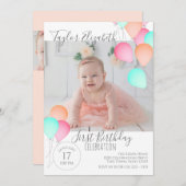 1e Verjaardag Ballonnen Helder Kleurrijk Feestelij Kaart (Voorkant / Achterkant)