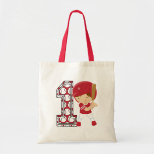 1e verjaardag Baseball Batter Red en White Tote Bag
