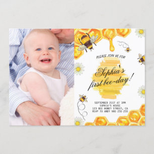 1e Verjaardag Bee Honey Girl Eerste Foto Kaart