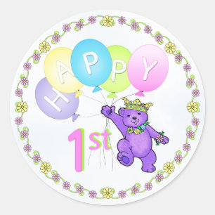 1e verjaardag Beer prinses Happy Ronde Sticker