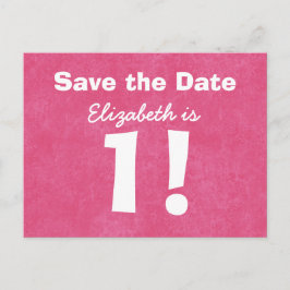 1e verjaardag Bewaar de datum Roze Wit voor MEISJE Aankondigingskaart