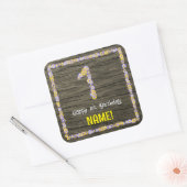 1e verjaardag: Bloemennummer, Faux Wood Look, Naam Vierkante Sticker (Envelop)