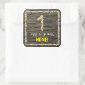 1e verjaardag: Bloemennummer, Faux Wood Look, Naam Vierkante Sticker (Tas)
