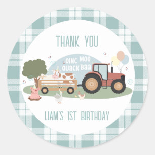 1e verjaardag Boerderij Dieren Party Ronde Sticker