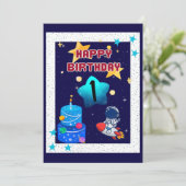 1e verjaardag - Boy- Space - Uitnodiging (Staand voorkant)