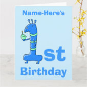 1e verjaardag cartoon, in het blauw. Aangepaste na Kaart (Gele Bloem)