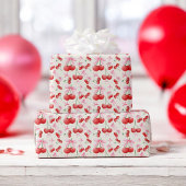 1e Verjaardag Coquette Kersen Bogen Bubble Letters Cadeaupapier