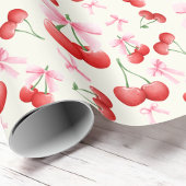 1e Verjaardag Coquette Kersen Bogen Bubble Letters Cadeaupapier