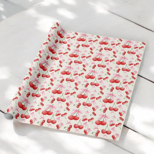 1e Verjaardag Coquette Kersen Bogen Bubble Letters Cadeaupapier