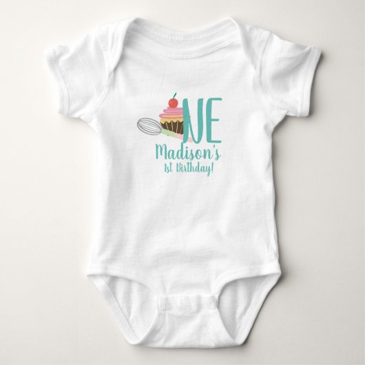 1e verjaardag Cupcake en whiskyShirten voor Baby Romper (Voorkant)
