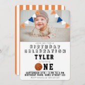 1e verjaardag Cute Basketball Balls Kinder Foto Kaart (Voorkant / Achterkant)