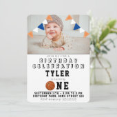 1e verjaardag Cute Basketball Balls Kinder Foto Kaart (Staand voorkant)