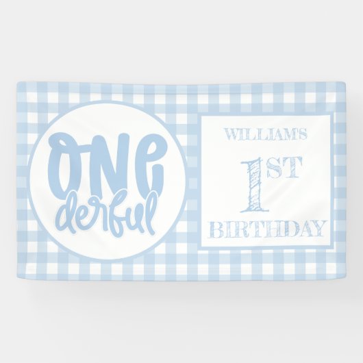 1e verjaardag Cute Pastel Blue nederful Spandoek (Horizontaal)