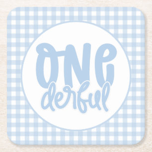 1e verjaardag Cute Pastel Blue nederful Vierkante Kartonnen Onderzetter