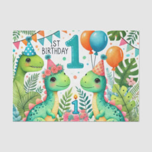 1e Verjaardag Dinosaurus Dino Boy Waterverf Tissuepapier