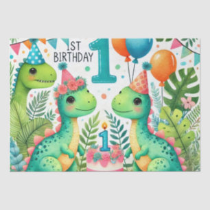 1e Verjaardag Dinosaurus Dino Boy Waterverf Tissuepapier