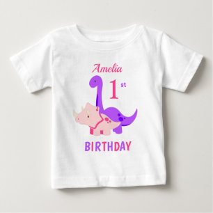 1e Verjaardag Dinosaurussen Roze Baby T-shirt