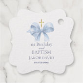 1e Verjaardag & Doopsel Jongens Blauwe Boog Bracke Bedankjes Labels (Achterkant)