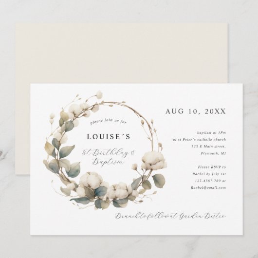 1e Verjaardag Dop Katoen & eucalyptus krans Kaart (Voorkant / Achterkant)