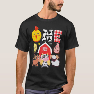 1e verjaardag één jaar oud Boerderij thema dieren T-shirt