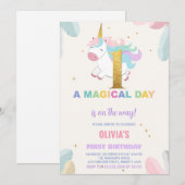 1e Verjaardag Eenhoorn Verjaardag Uitnodigingen (Voorkant / Achterkant)