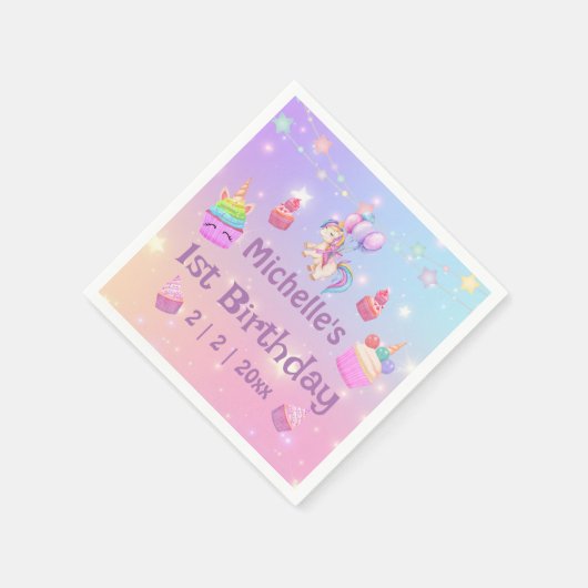 1e verjaardag eenhoorns cupcakes meisjesplezier servet (Hoek)