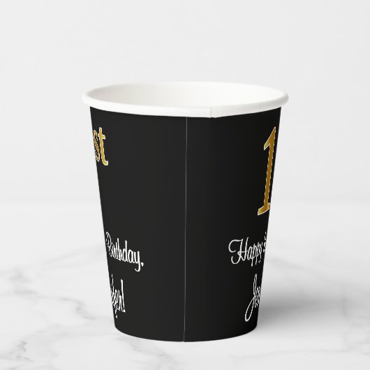 1e verjaardag - Elegante luxe Faux Gold look # Papieren Bekers (Rechts)