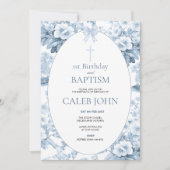 1e verjaardag en doop voor Boy Blue Toile Kaart (Voorkant)