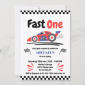 1e verjaardag Fast One Red Blue Race Car Kaart (Voorkant)