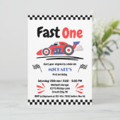 1e verjaardag Fast One Red Blue Race Car Kaart (Staand voorkant)