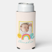 1e verjaardag Favor Custom Foto & Name Rainbow One (Seltzer Achterkant)