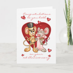 1e verjaardag felicitaties -cute muizen verjaardag kaart