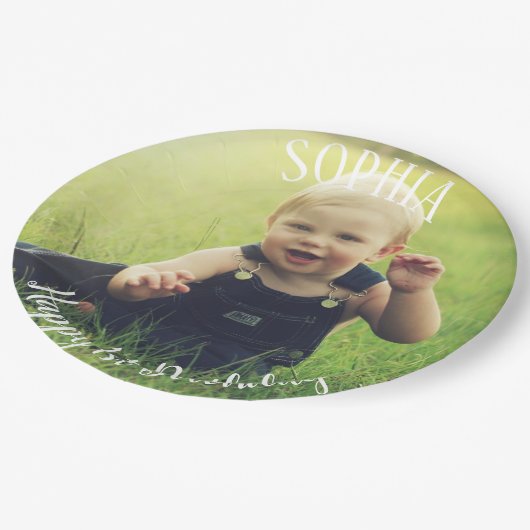 1e verjaardag gepersonaliseerd papieren bordje (Gekanteld)