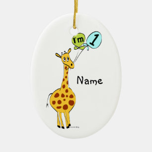 1e verjaardag Giraffe met ballonnen Keramisch Ornament