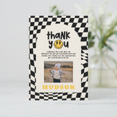 1e verjaardag glimlach gezicht retro zwart wit gro bedankkaart (Staand voorkant)