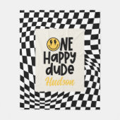 1e verjaardag glimlach gezicht retro zwart wit gro fleece deken (Voorkant)