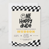 1e verjaardag glimlach gezicht retro zwart wit gro kaart (Voorkant)