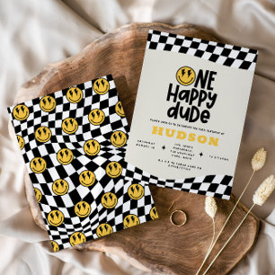 1e verjaardag glimlach gezicht retro zwart wit gro kaart