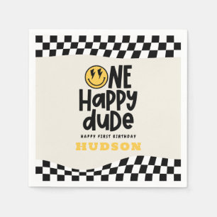 1e verjaardag glimlach gezicht retro zwart wit gro servet