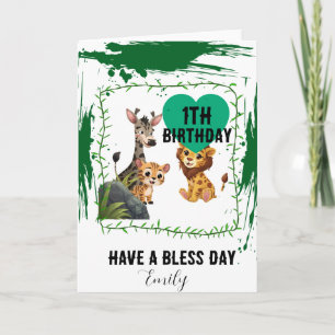 1e verjaardag groene Jungle dieren Kaart