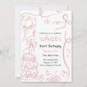 1e verjaardag Hand getrokken uitnodiging, verjaard Kaart (Voorkant)