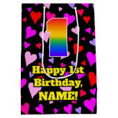 1e verjaardag: Het liefhebbende Kunstpatroon van h Medium Cadeauzakje (Achterkant)