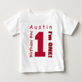 1e verjaardag jongen een jaar wit rood nummer v01r (Voorkant)