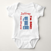 1e Verjaardag Jongen PLAID 1 jaar Custom Name V12A Romper (Voorkant)