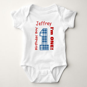 1e Verjaardag Jongen PLAID 1 jaar Custom Name V12A Romper